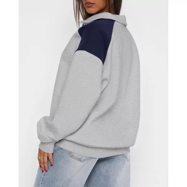 BTFBM Women Oversized Sweatshirt 2024 Fall Winter 14 Zip Long Sleeve Activewear Color Block Casual Y2k Pullover TopsLight Grey