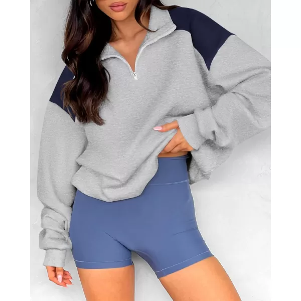 BTFBM Women Oversized Sweatshirt 2024 Fall Winter 14 Zip Long Sleeve Activewear Color Block Casual Y2k Pullover TopsLight Grey