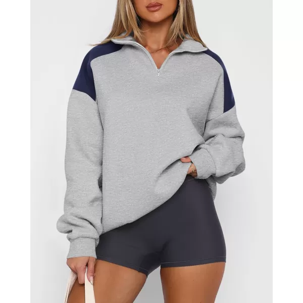 BTFBM Women Oversized Sweatshirt 2024 Fall Winter 14 Zip Long Sleeve Activewear Color Block Casual Y2k Pullover TopsLight Grey