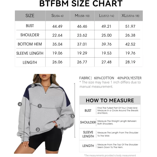 BTFBM Women Oversized Sweatshirt 2024 Fall Winter 14 Zip Long Sleeve Activewear Color Block Casual Y2k Pullover TopsLight Grey