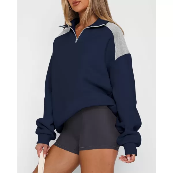 BTFBM Women Oversized Sweatshirt 2024 Fall Winter 14 Zip Long Sleeve Activewear Color Block Casual Y2k Pullover TopsNavy