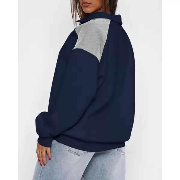 BTFBM Women Oversized Sweatshirt 2024 Fall Winter 14 Zip Long Sleeve Activewear Color Block Casual Y2k Pullover TopsNavy