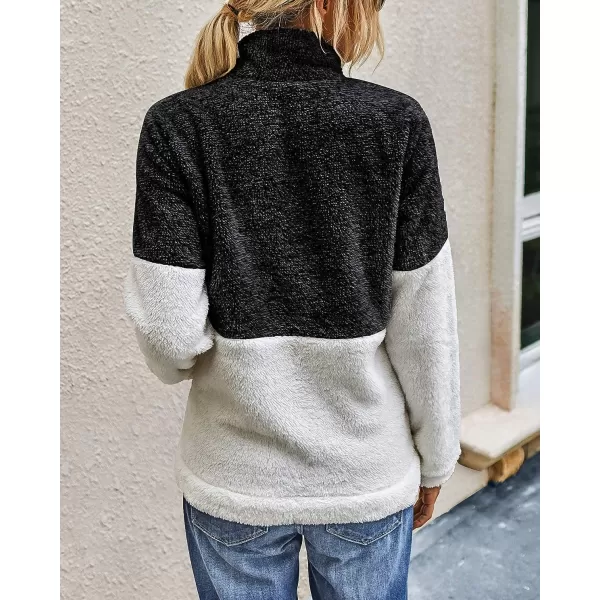 BTFBM Women Sherpa Pullover Quarter Zip Long Sleeve Fluffy Soft Fleece Jackets Sweaters Sweatshirts Hoodies Outwear CoatBlack