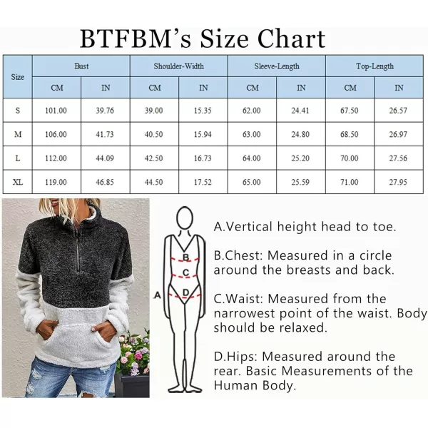 BTFBM Women Sherpa Pullover Quarter Zip Long Sleeve Fluffy Soft Fleece Jackets Sweaters Sweatshirts Hoodies Outwear CoatBlack