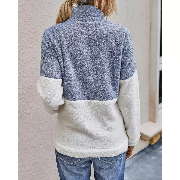 BTFBM Women Sherpa Pullover Quarter Zip Long Sleeve Fluffy Soft Fleece Jackets Sweaters Sweatshirts Hoodies Outwear CoatBlue