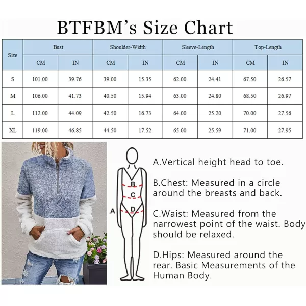 BTFBM Women Sherpa Pullover Quarter Zip Long Sleeve Fluffy Soft Fleece Jackets Sweaters Sweatshirts Hoodies Outwear CoatBlue