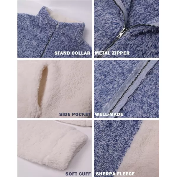 BTFBM Women Sherpa Pullover Quarter Zip Long Sleeve Fluffy Soft Fleece Jackets Sweaters Sweatshirts Hoodies Outwear CoatBlue