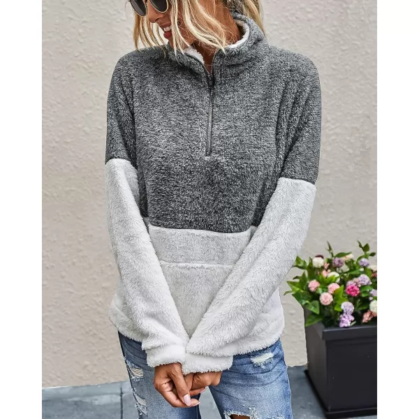 BTFBM Women Sherpa Pullover Quarter Zip Long Sleeve Fluffy Soft Fleece Jackets Sweaters Sweatshirts Hoodies Outwear CoatGrey