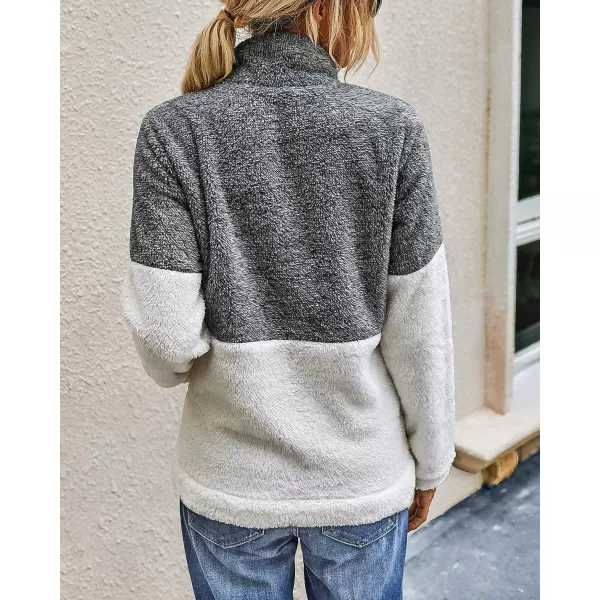 BTFBM Women Sherpa Pullover Quarter Zip Long Sleeve Fluffy Soft Fleece Jackets Sweaters Sweatshirts Hoodies Outwear CoatGrey