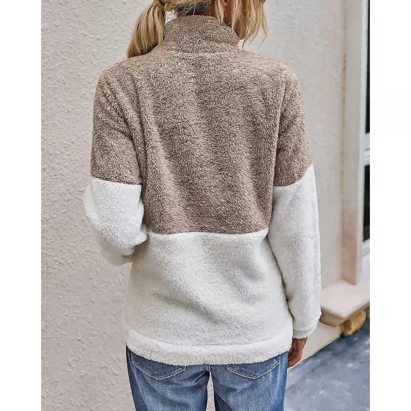 BTFBM Women Sherpa Pullover Quarter Zip Long Sleeve Fluffy Soft Fleece Jackets Sweaters Sweatshirts Hoodies Outwear CoatKhaki 2