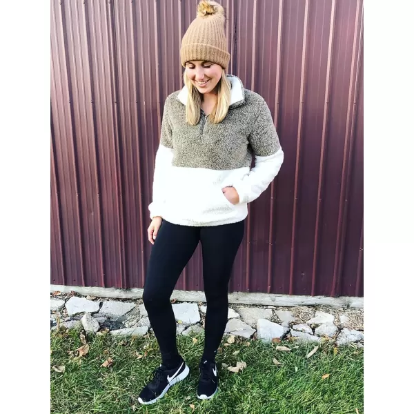 BTFBM Women Sherpa Pullover Quarter Zip Long Sleeve Fluffy Soft Fleece Jackets Sweaters Sweatshirts Hoodies Outwear CoatKhaki