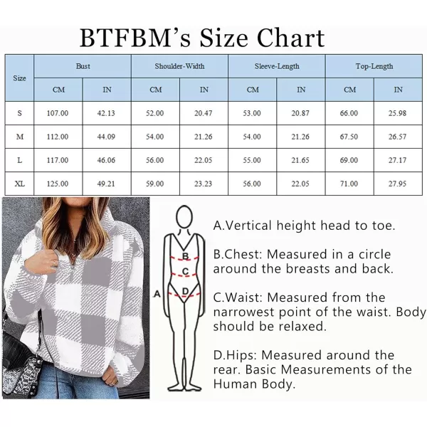 BTFBM Women Sherpa Pullover Quarter Zip Long Sleeve Fluffy Soft Fleece Jackets Sweaters Sweatshirts Hoodies Outwear CoatPlaid Beige Grey
