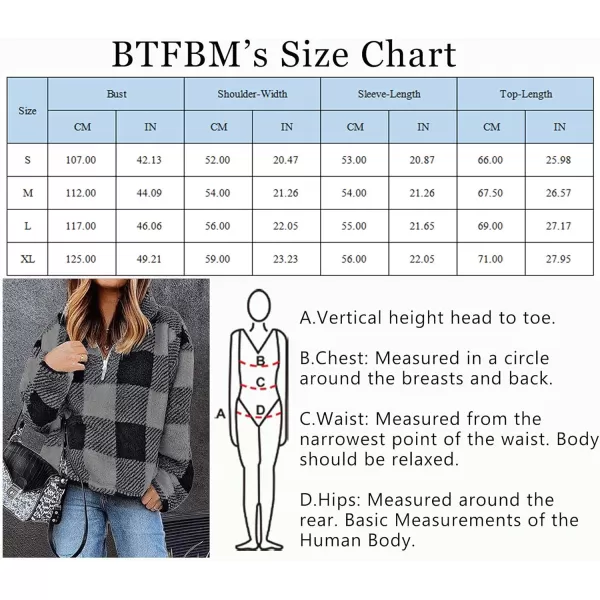 BTFBM Women Sherpa Pullover Quarter Zip Long Sleeve Fluffy Soft Fleece Jackets Sweaters Sweatshirts Hoodies Outwear CoatPlaid Black Grey