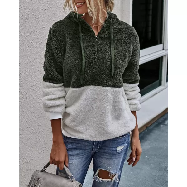 BTFBM Women Sherpa Pullover Quarter Zip Long Sleeve Fluffy Soft Fleece Jackets Sweaters Sweatshirts Hoodies Outwear CoatQarmy Green