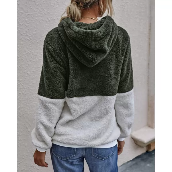 BTFBM Women Sherpa Pullover Quarter Zip Long Sleeve Fluffy Soft Fleece Jackets Sweaters Sweatshirts Hoodies Outwear CoatQarmy Green