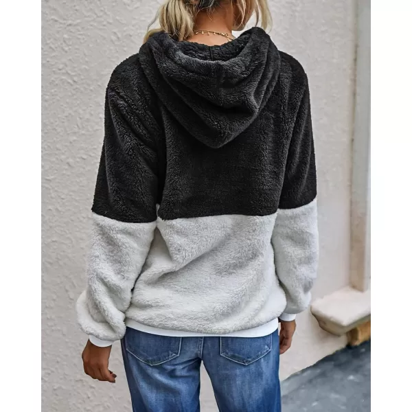 BTFBM Women Sherpa Pullover Quarter Zip Long Sleeve Fluffy Soft Fleece Jackets Sweaters Sweatshirts Hoodies Outwear CoatQblack