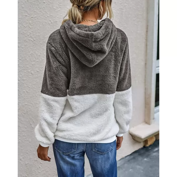 BTFBM Women Sherpa Pullover Quarter Zip Long Sleeve Fluffy Soft Fleece Jackets Sweaters Sweatshirts Hoodies Outwear CoatQgrey