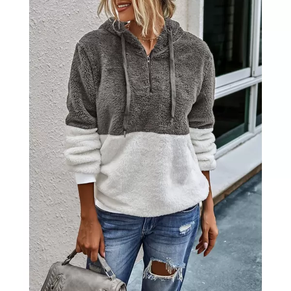 BTFBM Women Sherpa Pullover Quarter Zip Long Sleeve Fluffy Soft Fleece Jackets Sweaters Sweatshirts Hoodies Outwear CoatQgrey