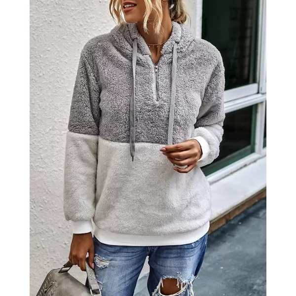 BTFBM Women Sherpa Pullover Quarter Zip Long Sleeve Fluffy Soft Fleece Jackets Sweaters Sweatshirts Hoodies Outwear CoatQlight Grey