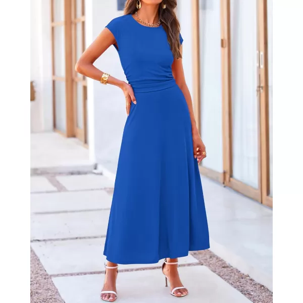 BTFBM Women Two Piece Skirt Set Casual Ribbed Knit Crew Neck Short Sleeve Cropped Top Elastic Waist Swing Midi SkirtsSolid Blue