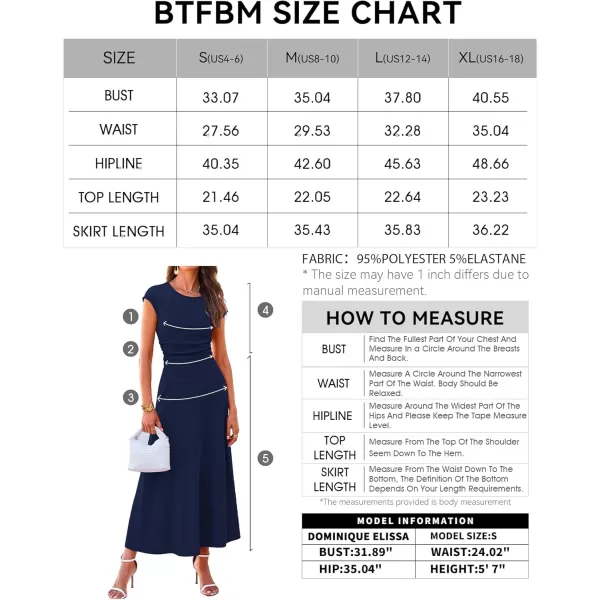 BTFBM Women Two Piece Skirt Set Casual Ribbed Knit Crew Neck Short Sleeve Cropped Top Elastic Waist Swing Midi SkirtsSolid Dark Blue