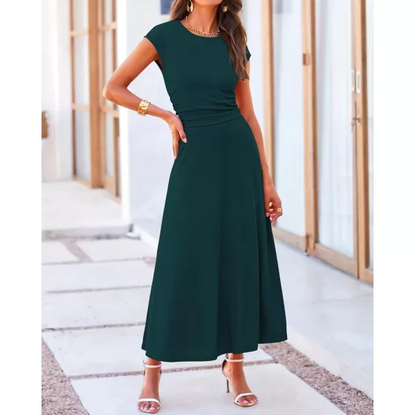 BTFBM Women Two Piece Skirt Set Casual Ribbed Knit Crew Neck Short Sleeve Cropped Top Elastic Waist Swing Midi SkirtsSolid Dark Green