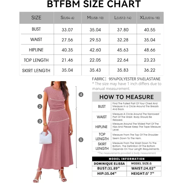 BTFBM Women Two Piece Skirt Set Casual Ribbed Knit Crew Neck Short Sleeve Cropped Top Elastic Waist Swing Midi SkirtsSolid Dusty Pink