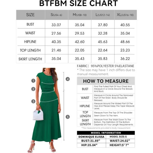 BTFBM Women Two Piece Skirt Set Casual Ribbed Knit Crew Neck Short Sleeve Cropped Top Elastic Waist Swing Midi SkirtsSolid Green