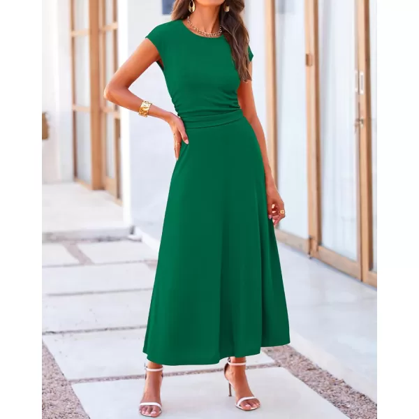 BTFBM Women Two Piece Skirt Set Casual Ribbed Knit Crew Neck Short Sleeve Cropped Top Elastic Waist Swing Midi SkirtsSolid Green