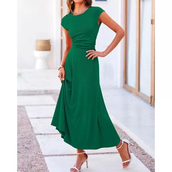 BTFBM Women Two Piece Skirt Set Casual Ribbed Knit Crew Neck Short Sleeve Cropped Top Elastic Waist Swing Midi SkirtsSolid Green