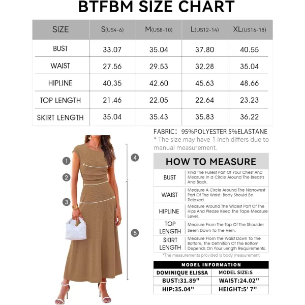BTFBM Women Two Piece Skirt Set Casual Ribbed Knit Crew Neck Short Sleeve Cropped Top Elastic Waist Swing Midi SkirtsSolid Light Brown