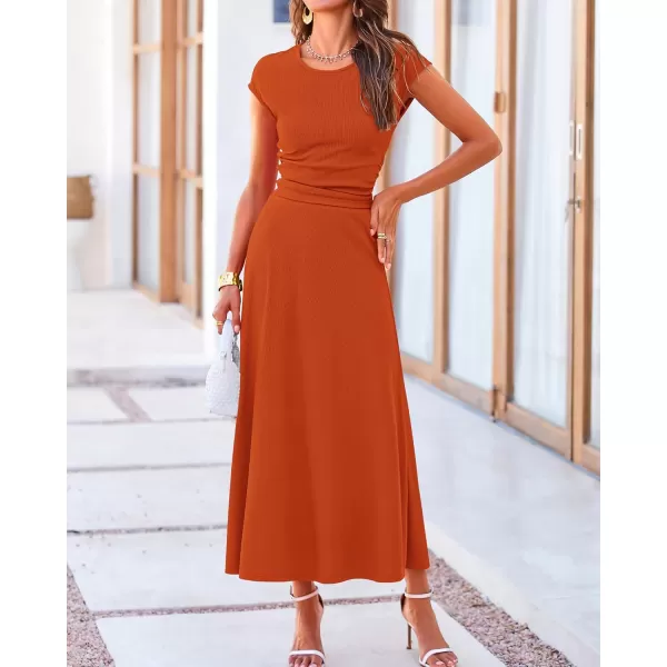BTFBM Women Two Piece Skirt Set Casual Ribbed Knit Crew Neck Short Sleeve Cropped Top Elastic Waist Swing Midi SkirtsSolid Orange