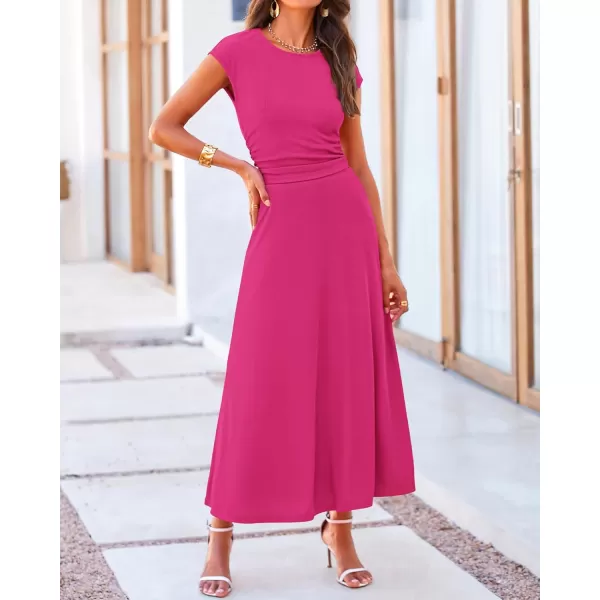BTFBM Women Two Piece Skirt Set Casual Ribbed Knit Crew Neck Short Sleeve Cropped Top Elastic Waist Swing Midi SkirtsSolid Rose Red