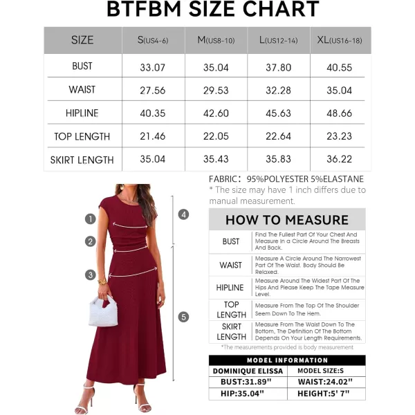 BTFBM Women Two Piece Skirt Set Casual Ribbed Knit Crew Neck Short Sleeve Cropped Top Elastic Waist Swing Midi SkirtsSolid Wine Red