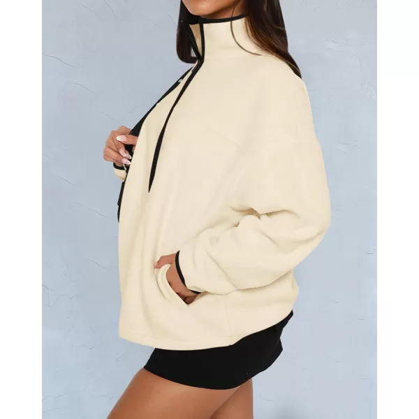 BTFBM Womens Zip Up Fleece Jackets Stand Collar 2024 Fall Winter Outerwear Casual Fuzzy Coats with PocketsApricot