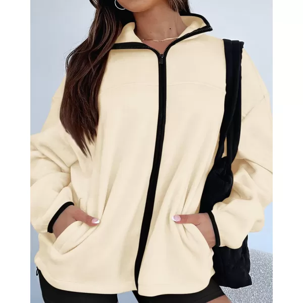 BTFBM Womens Zip Up Fleece Jackets Stand Collar 2024 Fall Winter Outerwear Casual Fuzzy Coats with PocketsApricot