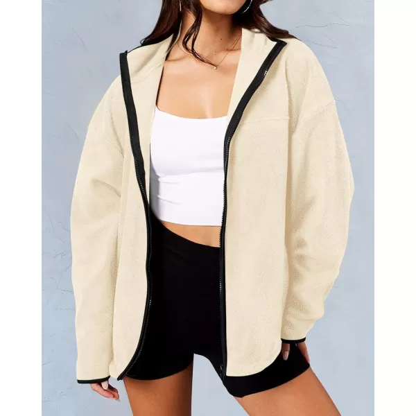 BTFBM Womens Zip Up Fleece Jackets Stand Collar 2024 Fall Winter Outerwear Casual Fuzzy Coats with PocketsApricot