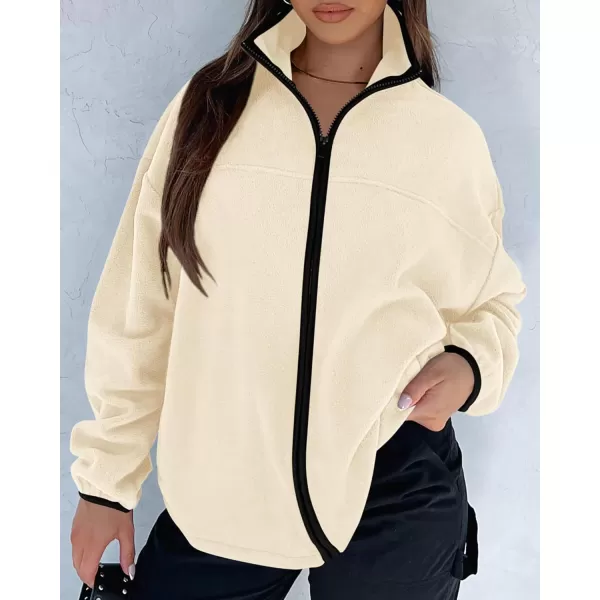 BTFBM Womens Zip Up Fleece Jackets Stand Collar 2024 Fall Winter Outerwear Casual Fuzzy Coats with PocketsApricot
