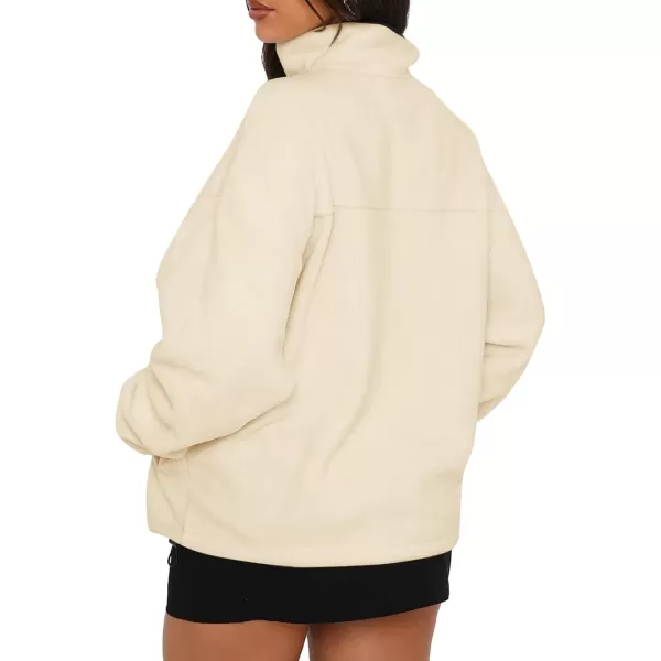 BTFBM Womens Zip Up Fleece Jackets Stand Collar 2024 Fall Winter Outerwear Casual Fuzzy Coats with PocketsApricot
