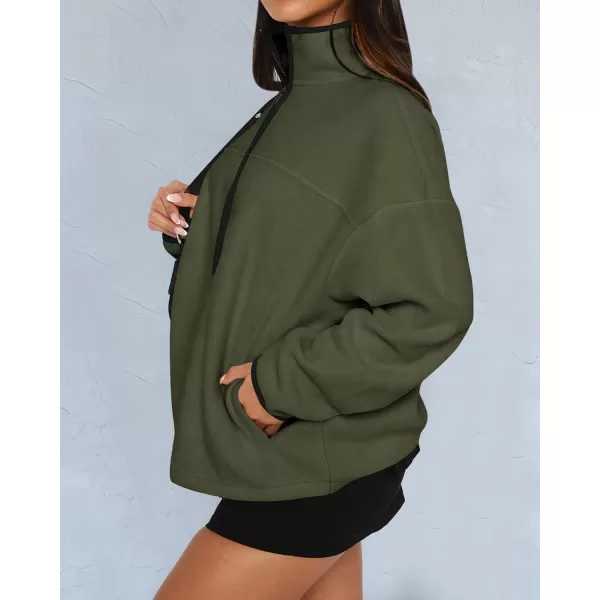 BTFBM Womens Zip Up Fleece Jackets Stand Collar 2024 Fall Winter Outerwear Casual Fuzzy Coats with PocketsArmy Green