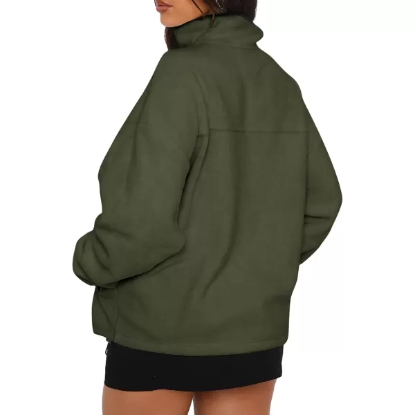 BTFBM Womens Zip Up Fleece Jackets Stand Collar 2024 Fall Winter Outerwear Casual Fuzzy Coats with PocketsArmy Green
