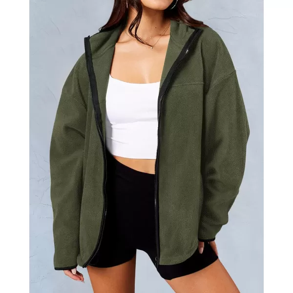 BTFBM Womens Zip Up Fleece Jackets Stand Collar 2024 Fall Winter Outerwear Casual Fuzzy Coats with PocketsArmy Green