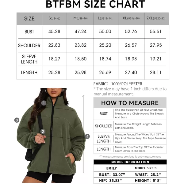 BTFBM Womens Zip Up Fleece Jackets Stand Collar 2024 Fall Winter Outerwear Casual Fuzzy Coats with PocketsArmy Green