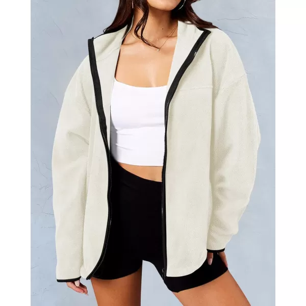 BTFBM Womens Zip Up Fleece Jackets Stand Collar 2024 Fall Winter Outerwear Casual Fuzzy Coats with PocketsBeige White