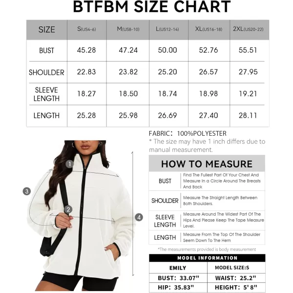 BTFBM Womens Zip Up Fleece Jackets Stand Collar 2024 Fall Winter Outerwear Casual Fuzzy Coats with PocketsBeige White