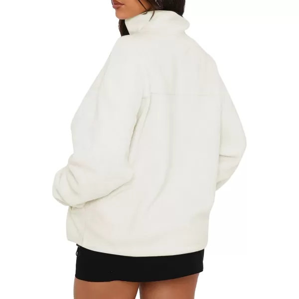 BTFBM Womens Zip Up Fleece Jackets Stand Collar 2024 Fall Winter Outerwear Casual Fuzzy Coats with PocketsBeige White