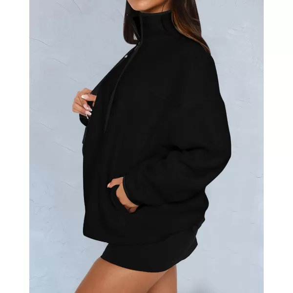 BTFBM Womens Zip Up Fleece Jackets Stand Collar 2024 Fall Winter Outerwear Casual Fuzzy Coats with PocketsBlack