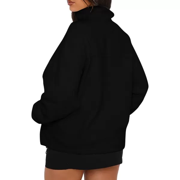 BTFBM Womens Zip Up Fleece Jackets Stand Collar 2024 Fall Winter Outerwear Casual Fuzzy Coats with PocketsBlack