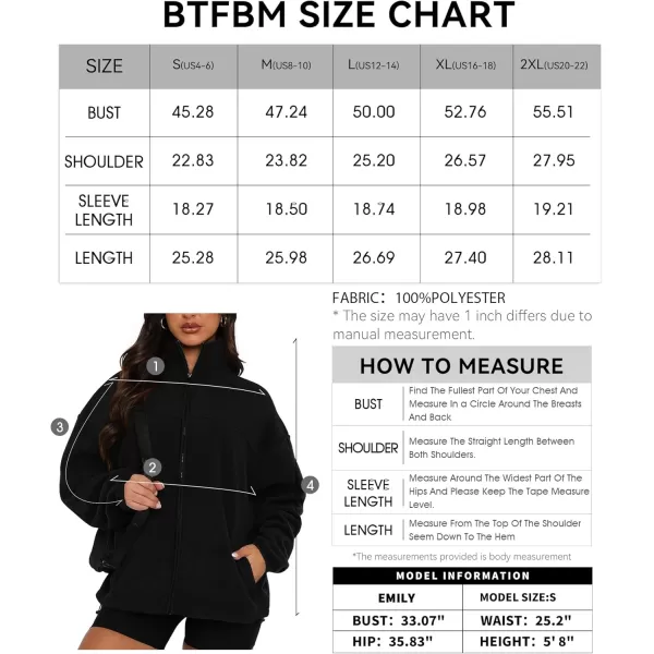 BTFBM Womens Zip Up Fleece Jackets Stand Collar 2024 Fall Winter Outerwear Casual Fuzzy Coats with PocketsBlack