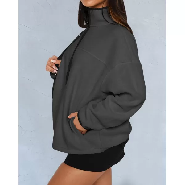 BTFBM Womens Zip Up Fleece Jackets Stand Collar 2024 Fall Winter Outerwear Casual Fuzzy Coats with PocketsDark Grey